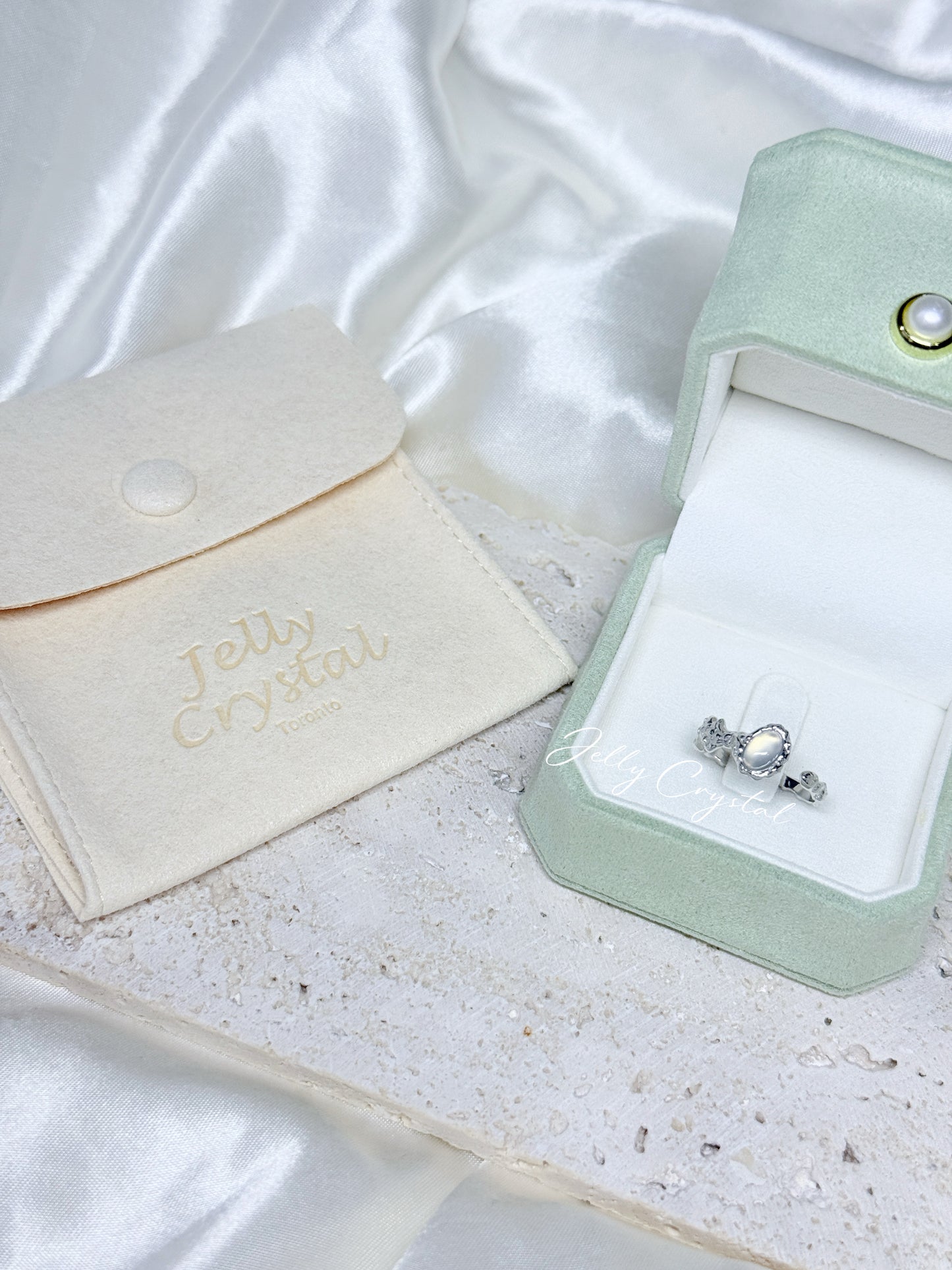 Luna Mist Ring — Natural White Onyx in Sterling Silver