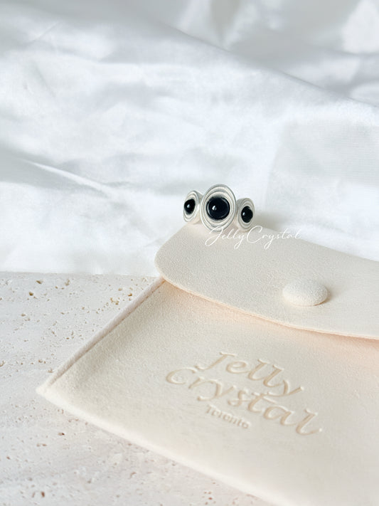 Triple Black Onyx Sterling Silver Ring