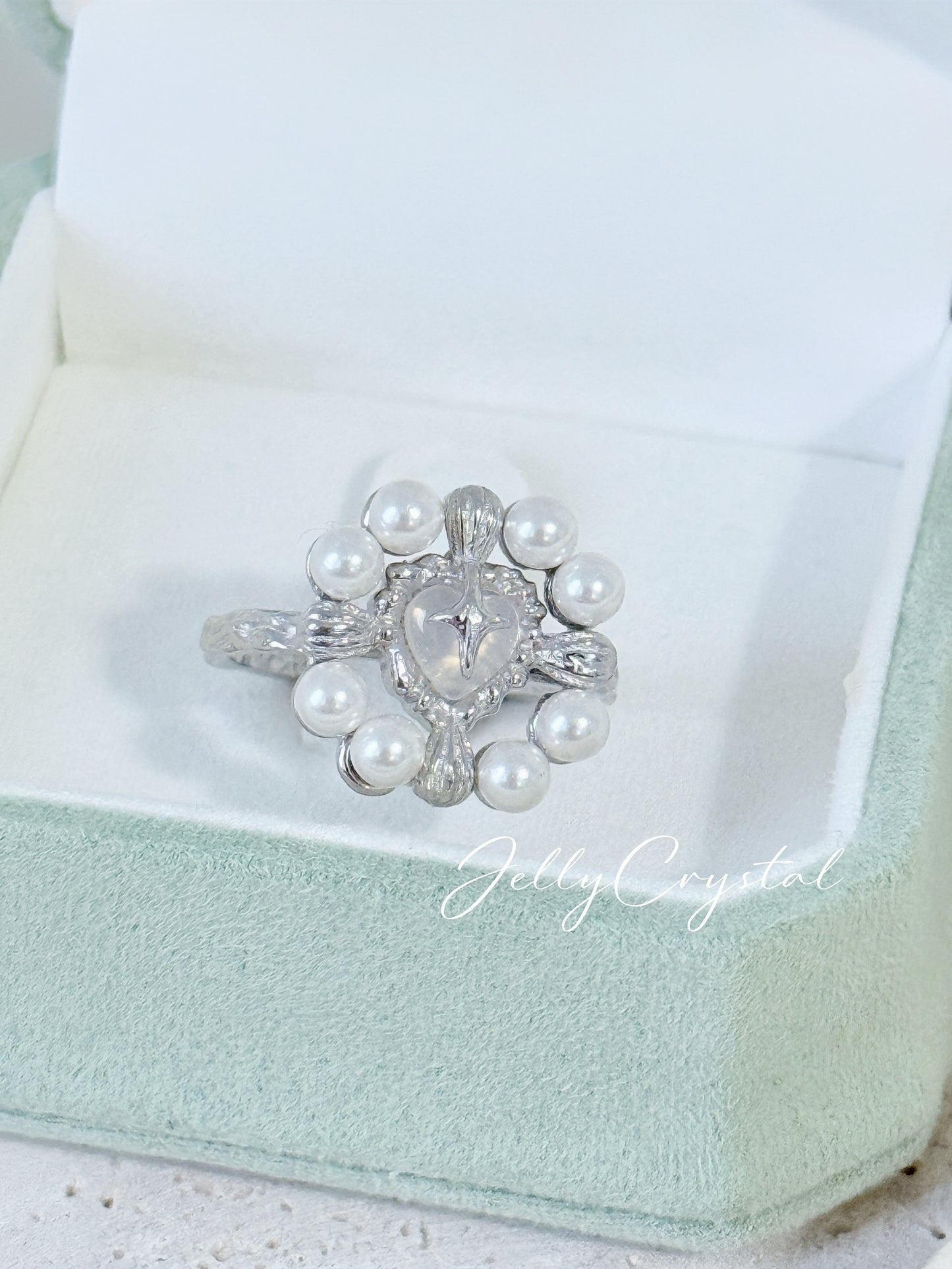 Pearl Halo Sterling Silver Ring