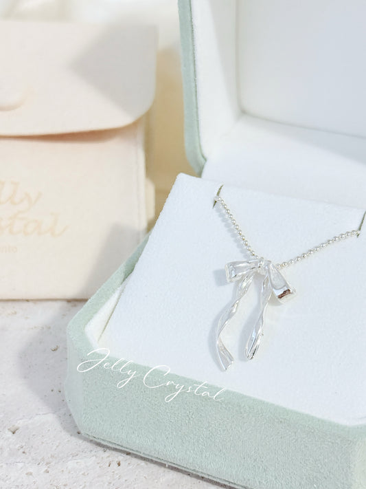 Ribbon Bow Silver Necklace