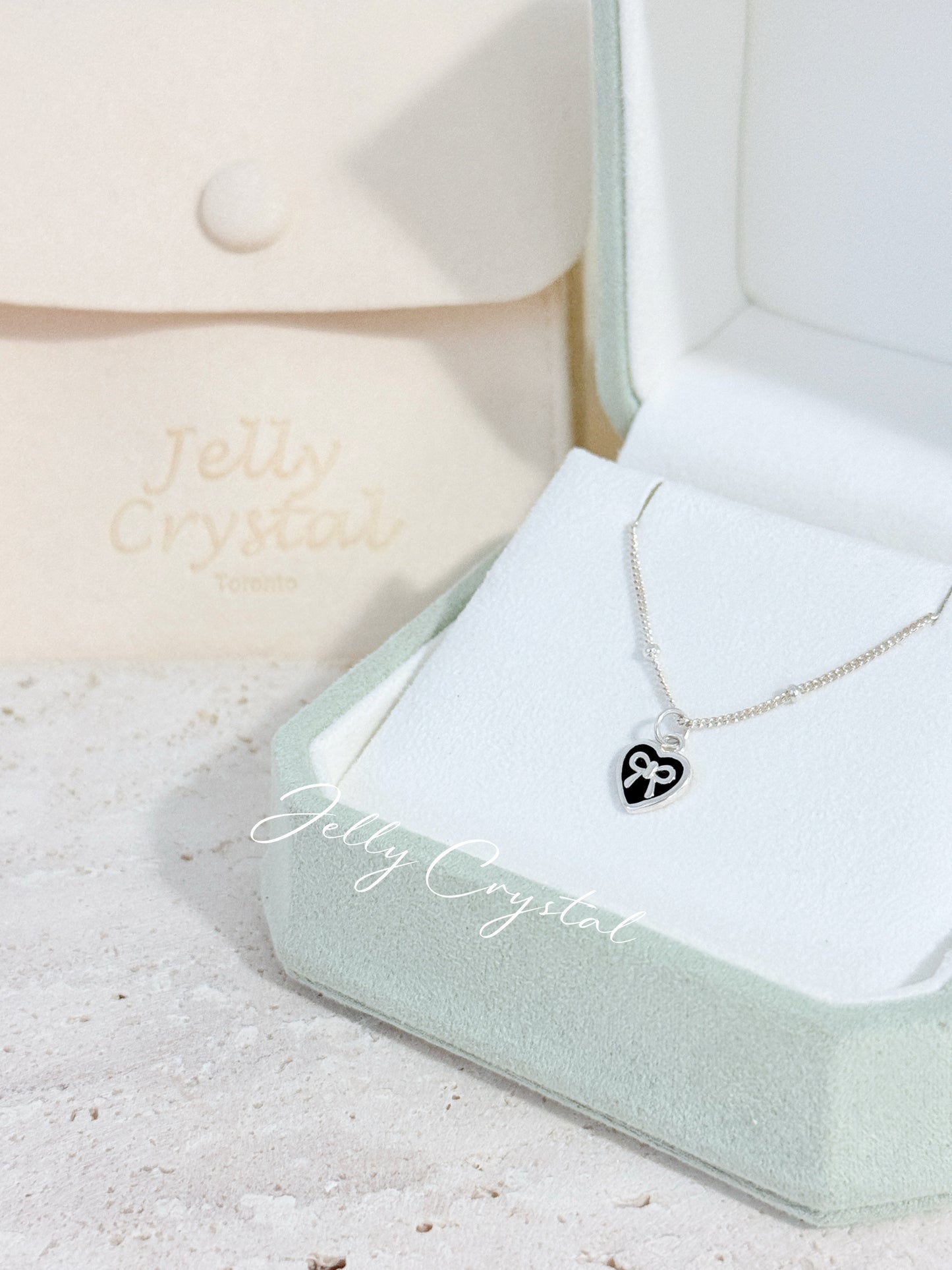 Black Enamel Heart Bow Necklace