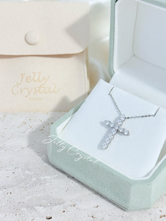 Sparkling Zircon Cross Silver Necklace
