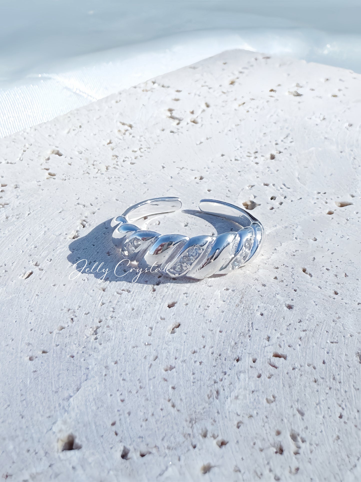 Croissant Twist Zirconia Ring in Sterling Silver-2 colors