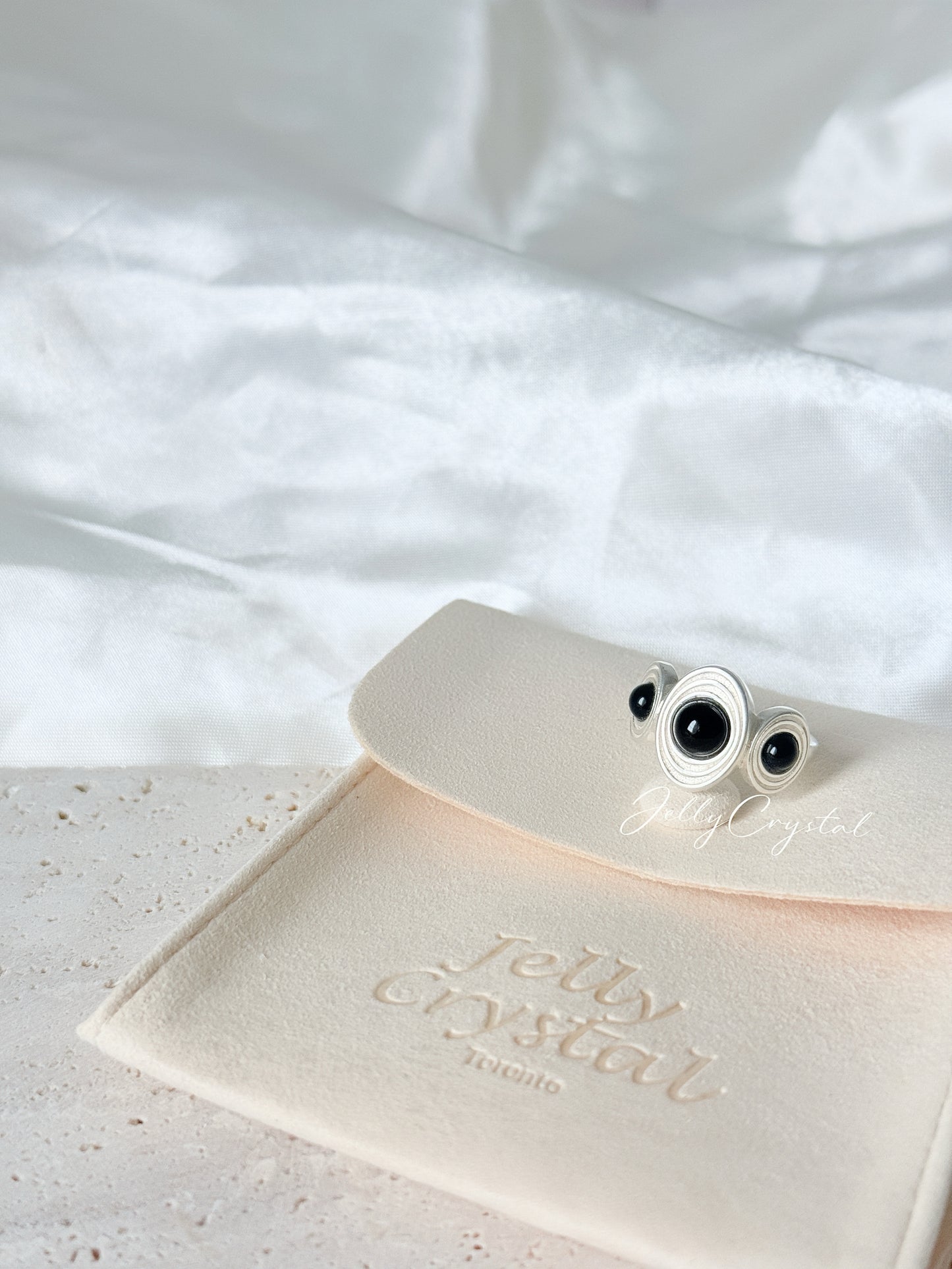 Triple Black Onyx Sterling Silver Ring