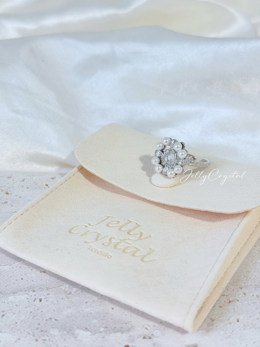 Pearl Halo Sterling Silver Ring