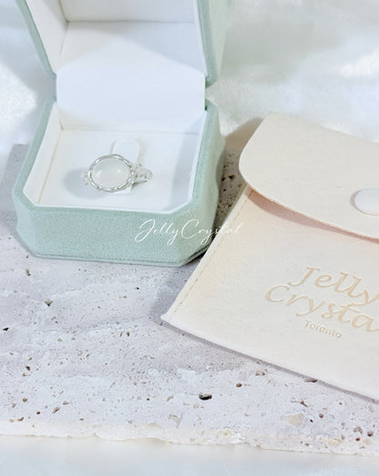 White Agate Pave Band Sterling Silver Ring