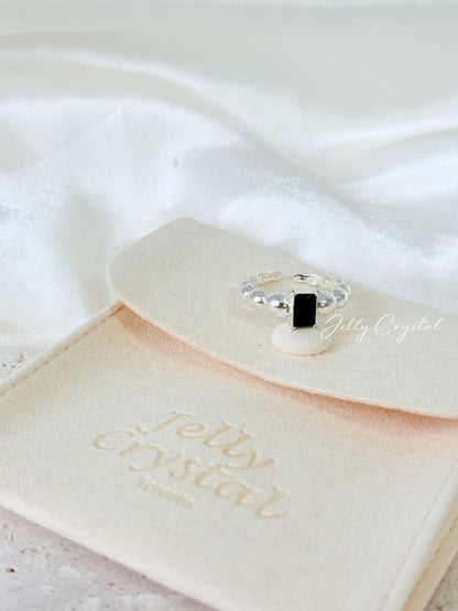 Black Zircon Textured Halo Silver Ring