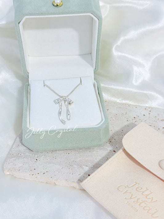 Ribbon Bow Silver Necklace