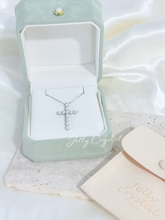 Sparkling Zircon Cross Silver Necklace
