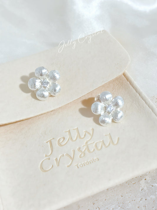 Soft Brushed Silver Flower Studs