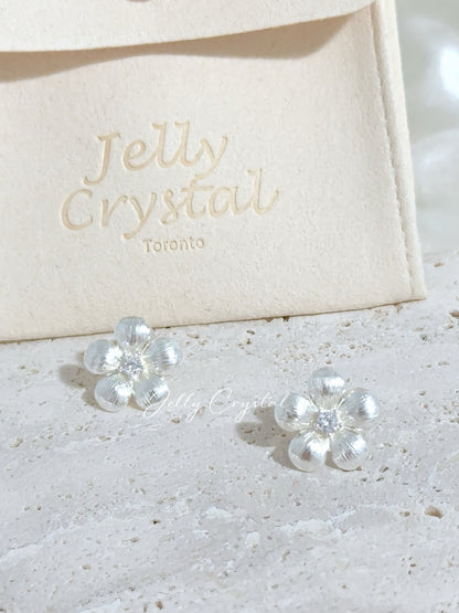 Soft Brushed Silver Flower Studs