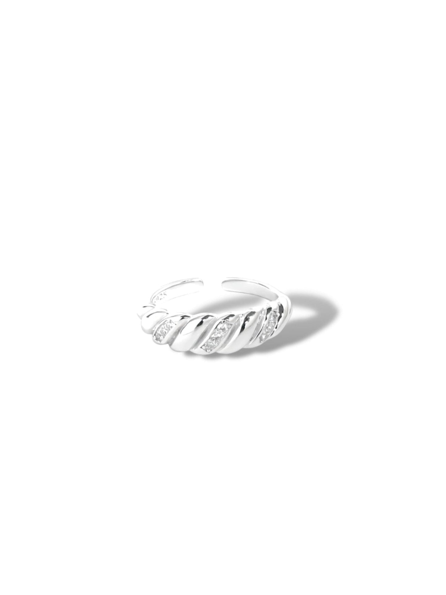 Croissant Twist Zirconia Ring in Sterling Silver-2 colors