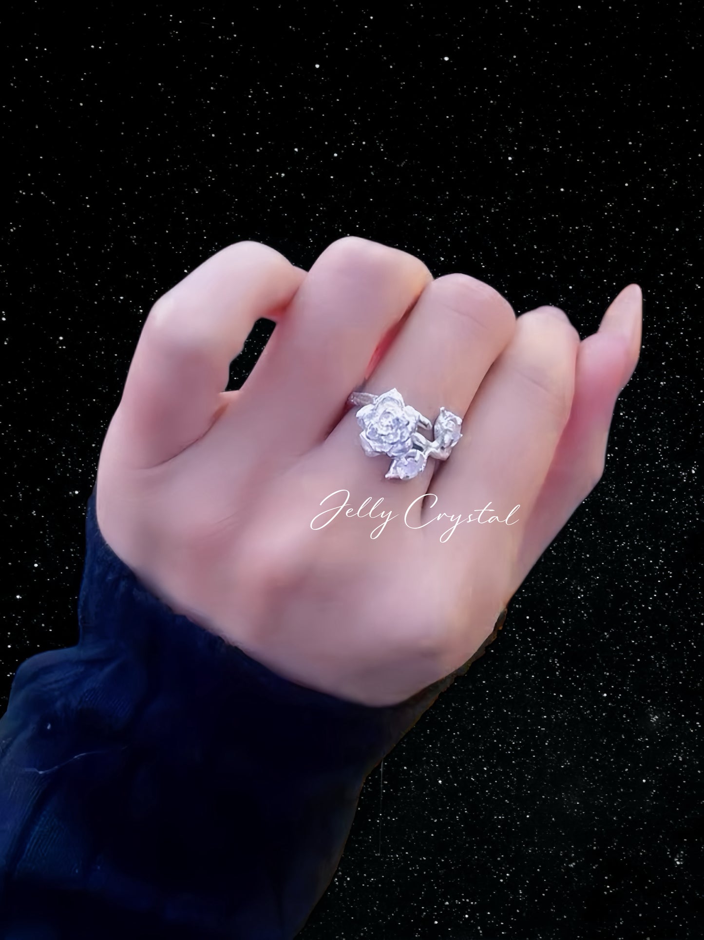 White Rose Moonstone Silver Ring