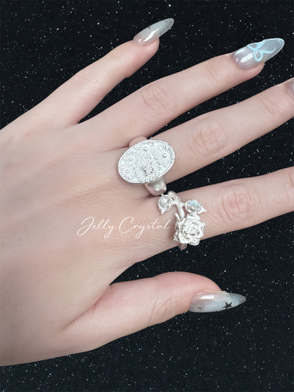 White Rose Moonstone Silver Ring